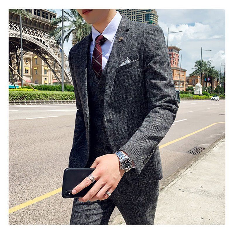 ビジネススーツ チェック柄スーツ メンズ スリーピーススーツ リクルートスーツ 二次会 卒業式 就職活動 ビジネススーツ イギリス風 スタイリッシュスーツ am5a049459 KANDAIZUMI_COM