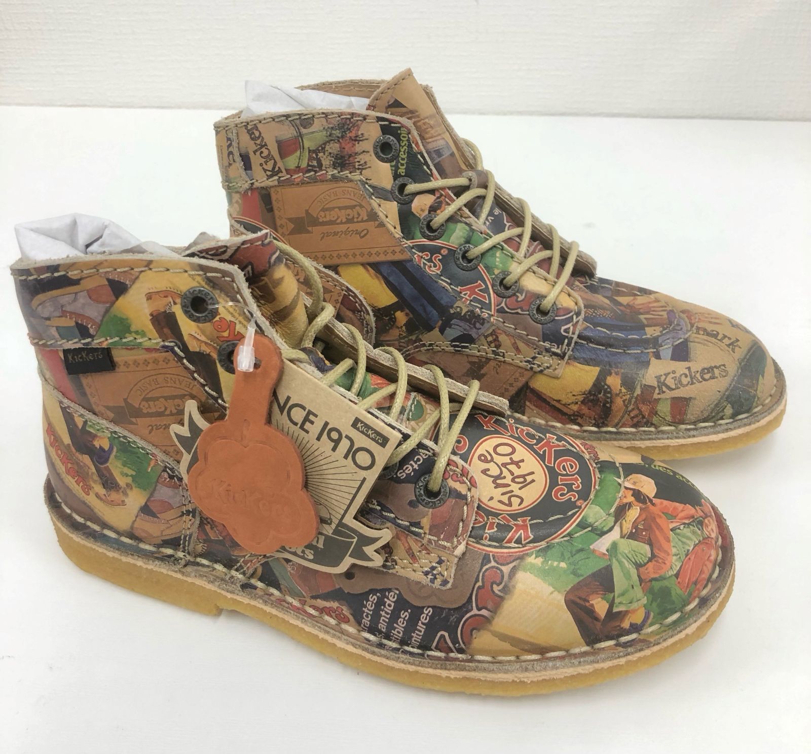 キッカーズ Kickers キッズ プリント本革ブーツ 化粧箱付き フランス 