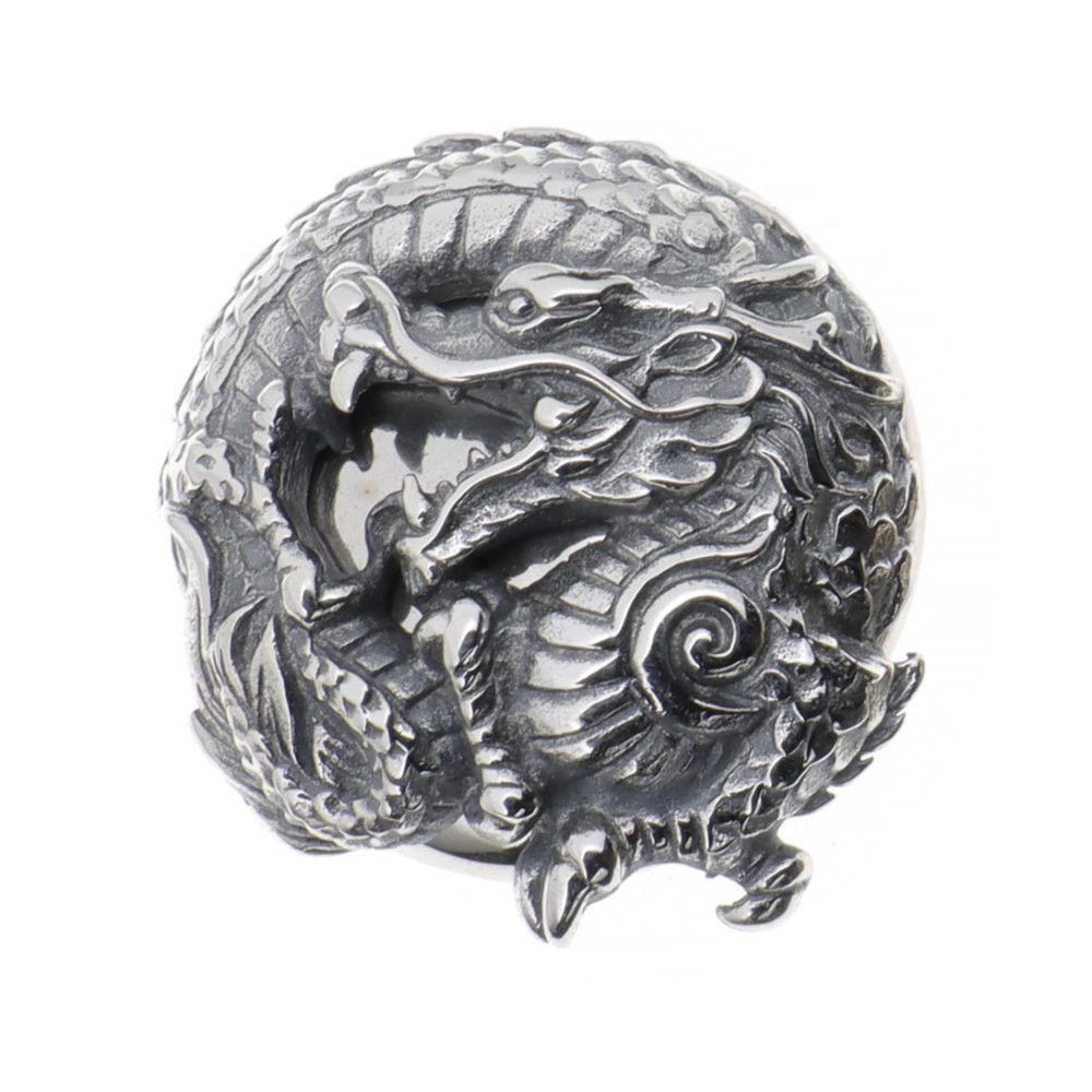 コンチョ シルバー925 竜 龍 ドラコン 東洋 銀 直径 約28ｍｍ レザークラフト 財布 ケース カスタムパーツ バッグ DIY パーツ 手芸 革財布 (シルバー925 (銀92.5％))