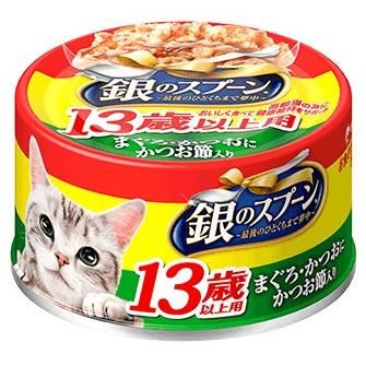 【同梱不可】【48個セット】ユニ・チャームペット 銀のスプーン缶13歳以上用まぐろ･かつおにかつお節入り70g