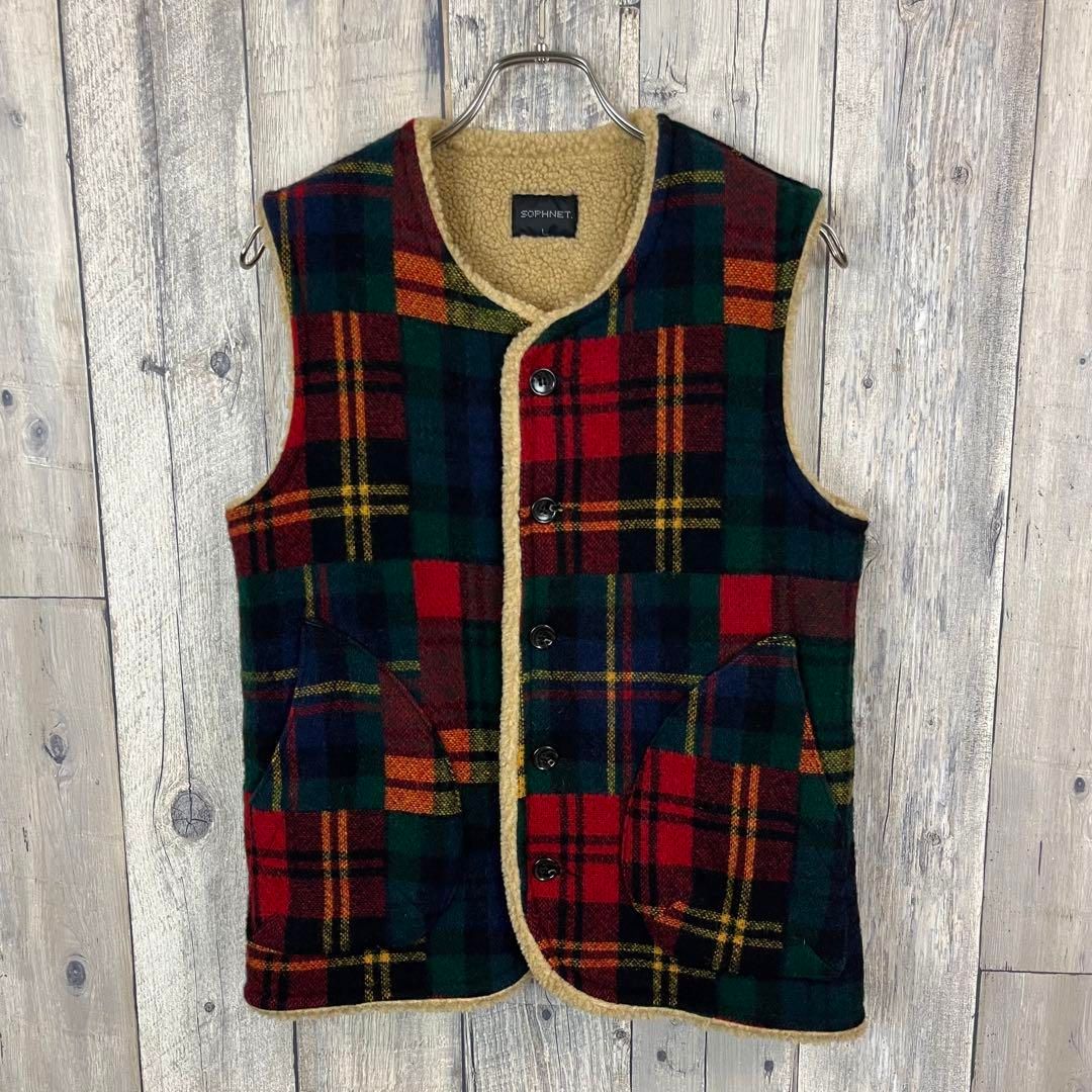 SOPHNET. Johnson コラボ 米国製 裏ボア チェック ベスト L