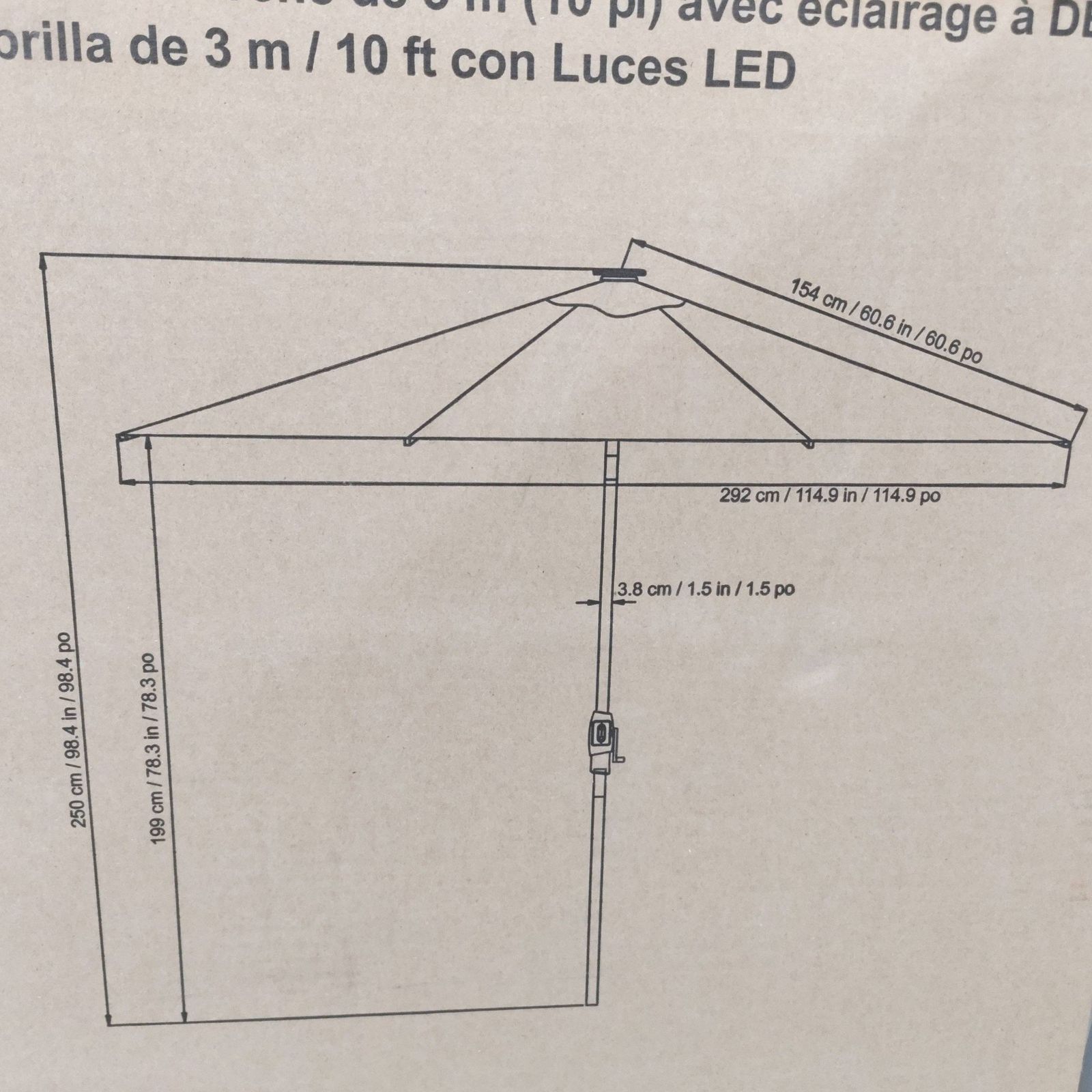 サンヴィラ 10フィート 3m LEDライト付 マーケットパラソル ネイビー系 アンブレラ 1713504 台座なし R2507-083