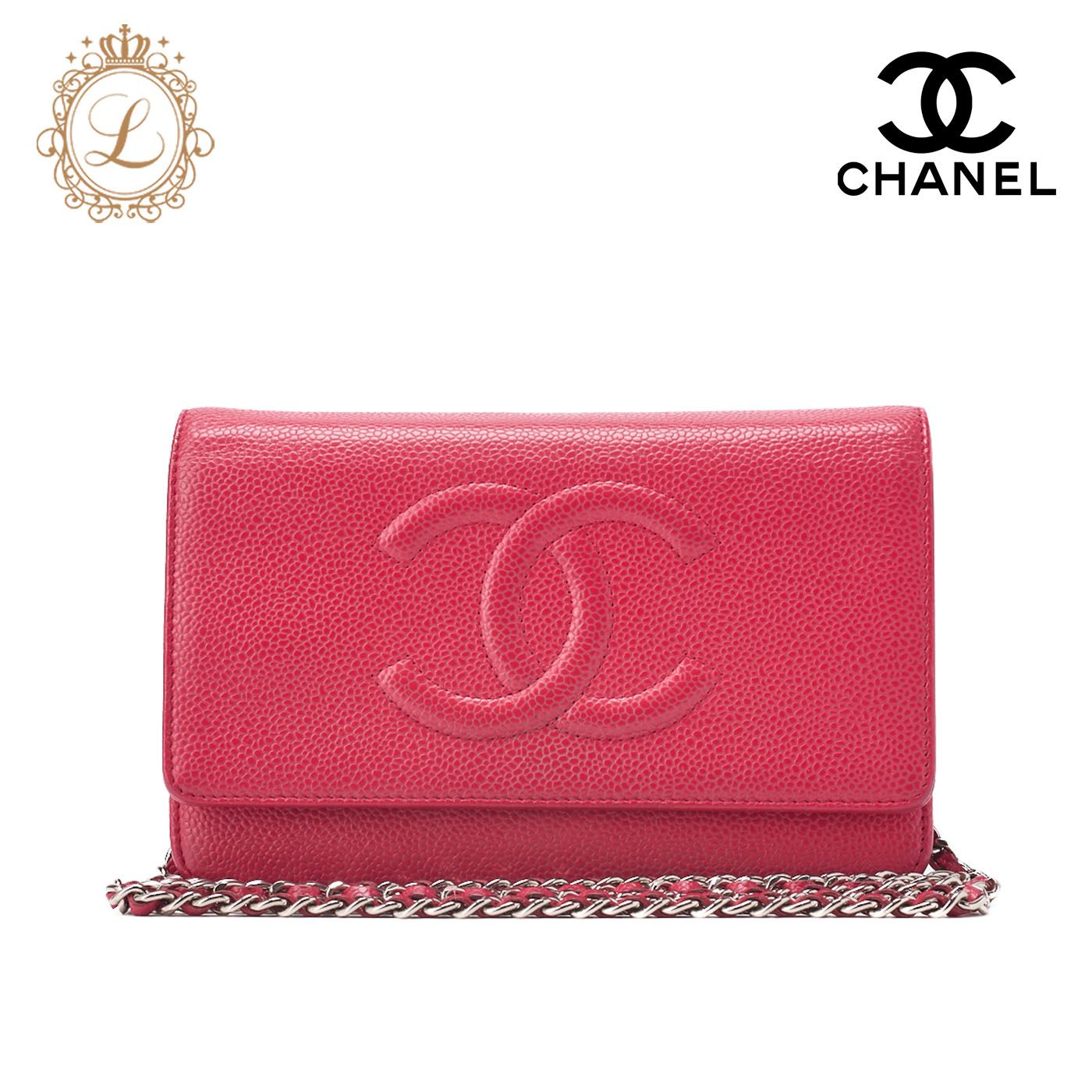 CHANEL シャネル ショルダーバッグ チェーンウォレット キャビアスキン ローズピンク シルバー金具 プッシュロック ココマーク ブランド 送料無料