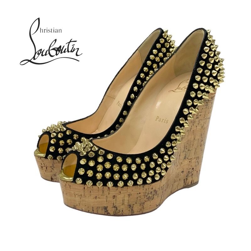 ルブタン黒スエードウェッジソールサンダル ルブタン黒スエードウェッジソールサンダル クリスチャンルブタン