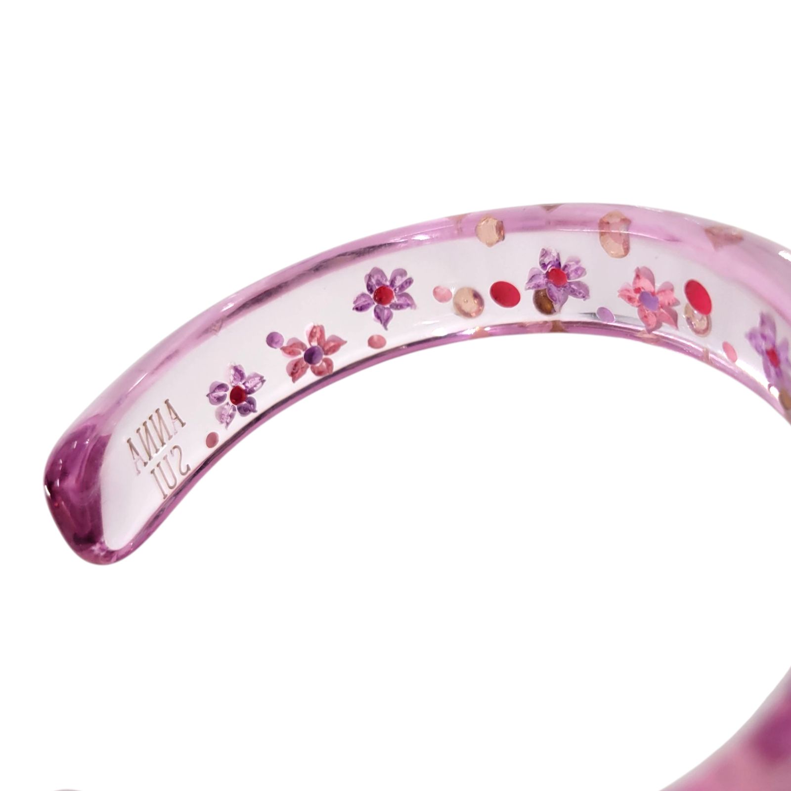 美品】ANNA SUI アナスイ クリアバングル ピンク 花柄 フラワー ライン 