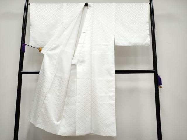 平和屋着物 上 男性 色無地 紋付き羽織セット 舞台衣装 花菱地紋 白地 洗える着物 CYAA3464s5