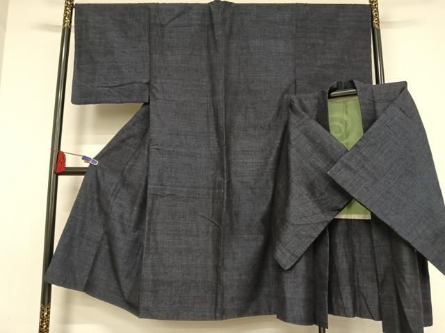 平和屋着物●男性 結城紬 アンサンブル 杢 濃藍色 正絹 AABA5021np