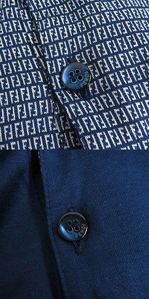 美品□FENDI/フェンディ 無地/ズッカ ロゴボタン コットン100％ リバーシブル ショートスリーブ ポロシャツ ブルー 50 イタリア製 正規品