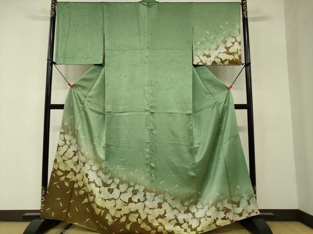 平和屋着物□訪問着 草葉シルエット 暈し染め 金彩 正絹 逸品