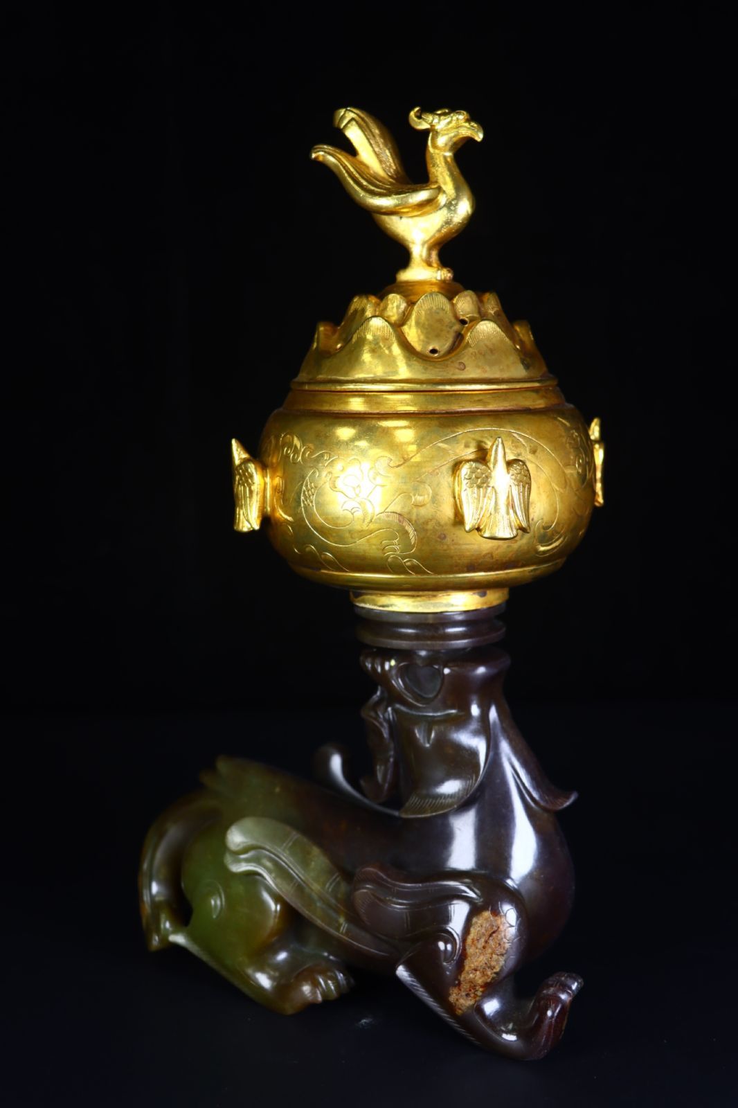 和田玉細密彫 銅嵌