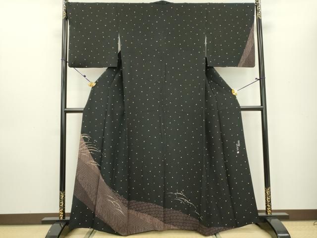 平和屋着物▽伝統工芸士 染谷梅治 訪問着 芝文 黒地 さが美扱い 正絹  