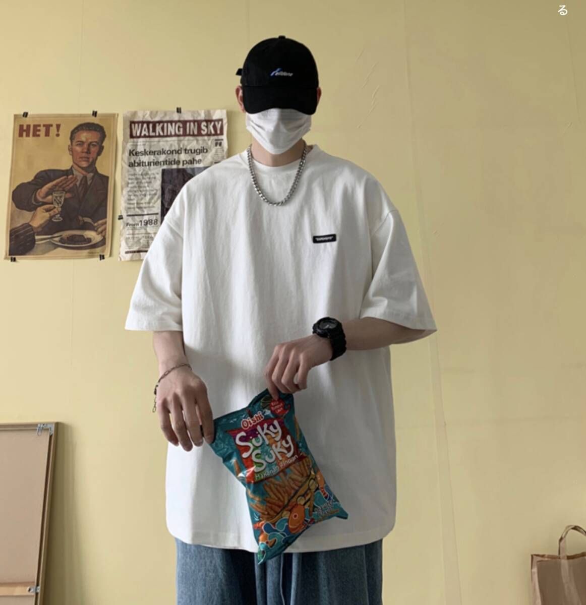 ビッグシルエット ホワイト ペイズリー 半袖 Tシャツ ストリート ビッグシルエット ホワイト ペイズリー 半袖 Tシャツ ストリート