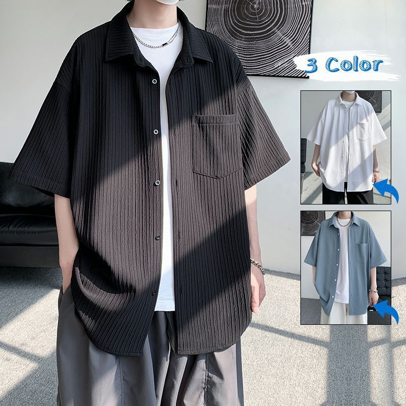 開襟シャツ トップス 半袖シャツ シャツ メンズ 半袖シャツ 無地  メンズシャツ カジュアルシャツ 夏 通勤 通学 オシャレ カジュアル メンズファッション