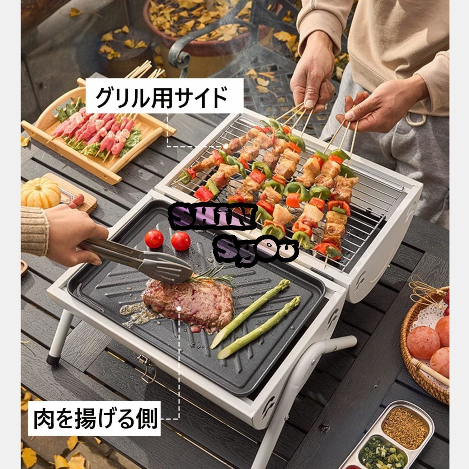 バーベキューコンロ 焚き火台 コンロ 鉄板付き 網付き