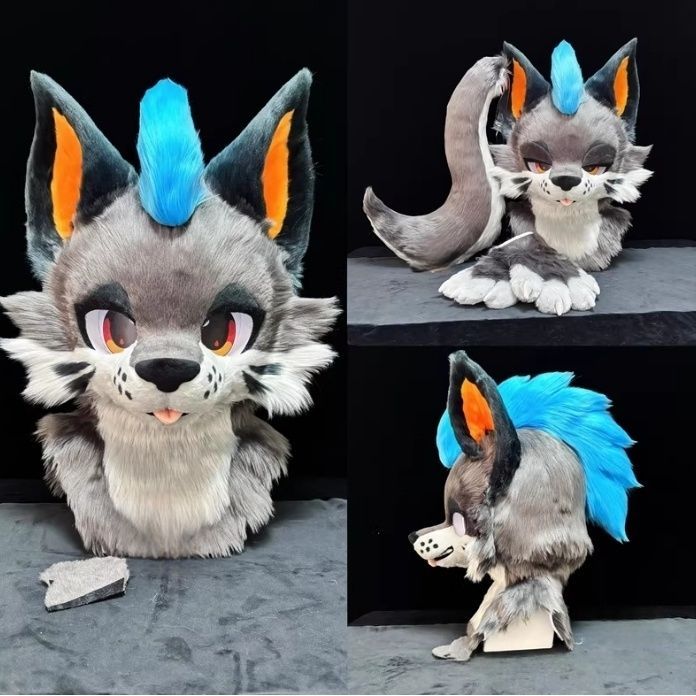 ファースーツ 着ぐるみセット NO.136 グレー 狼 犬 ケモノ ファースーツ 全頭ヘッド ぬいぐるみ コスプレ コスチューム