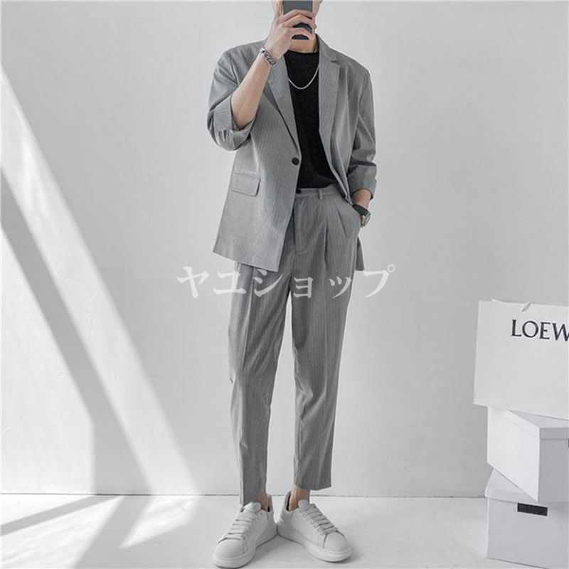 セットアップ メンズ スーツ テーラードジャケット テーパードパンツ 上下2点セット 長袖 カジュアルスーツ 紳士服 フォーマル ビジネス 成人式 入学式 卒業式 0Elr930