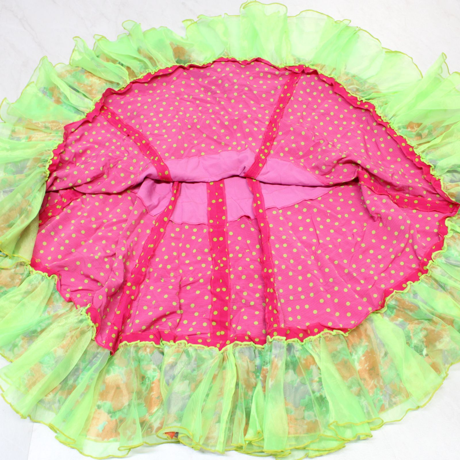 美品 フラメンコ衣装】ピンク ファルダ スカート ボランテ ドット 水玉