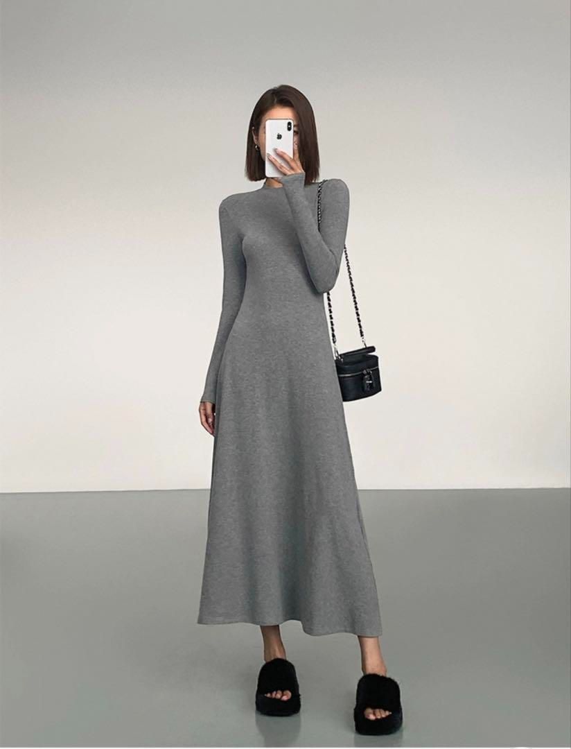 春モテ服 長袖ニットロングワンピース デートや女子会に最適