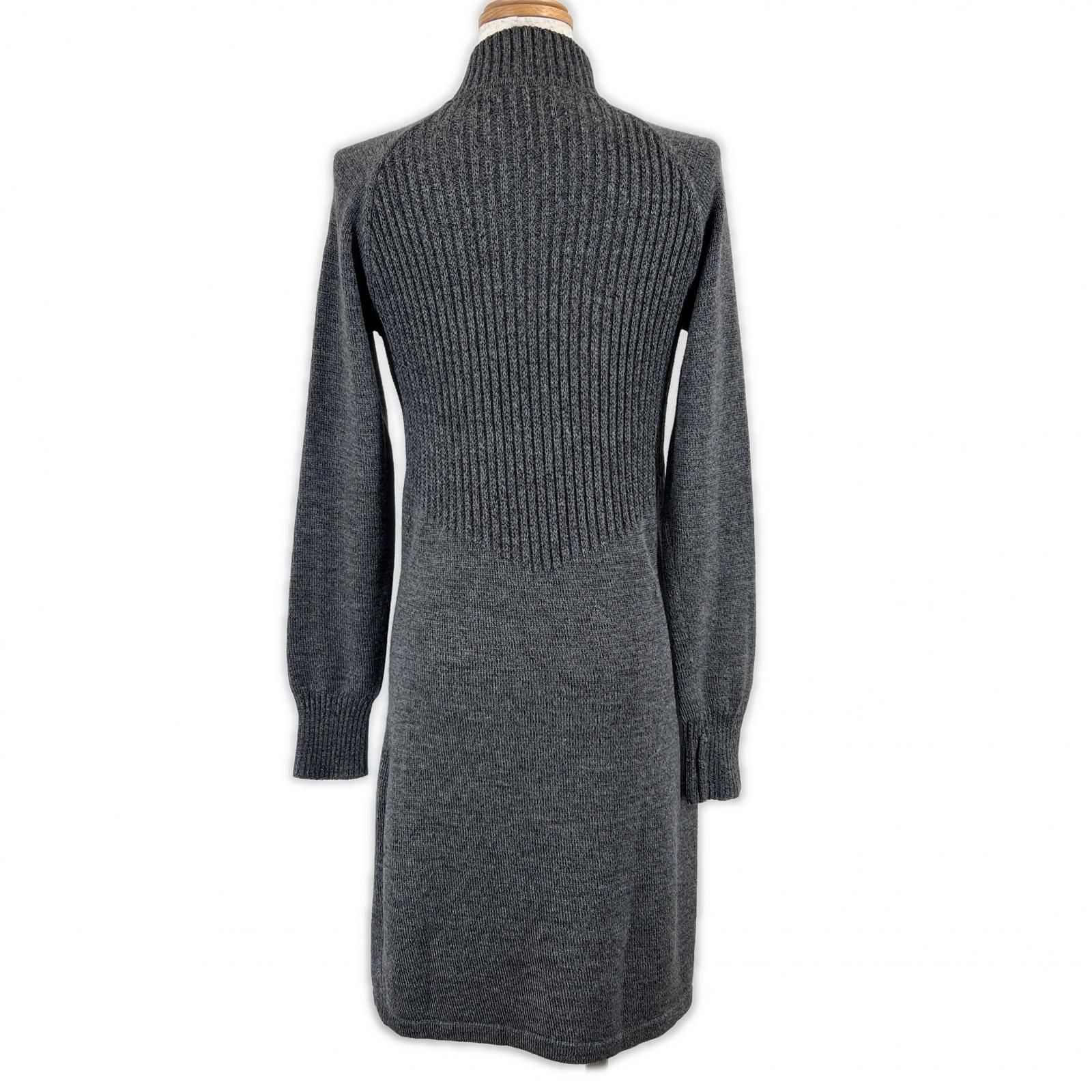 ▲Salvatore Ferragamo サルヴァトーレフェラガモ ガンチーニ金具 ハイネック ニットワンピース グレー S イタリア製 レディース NICORILABO_COM