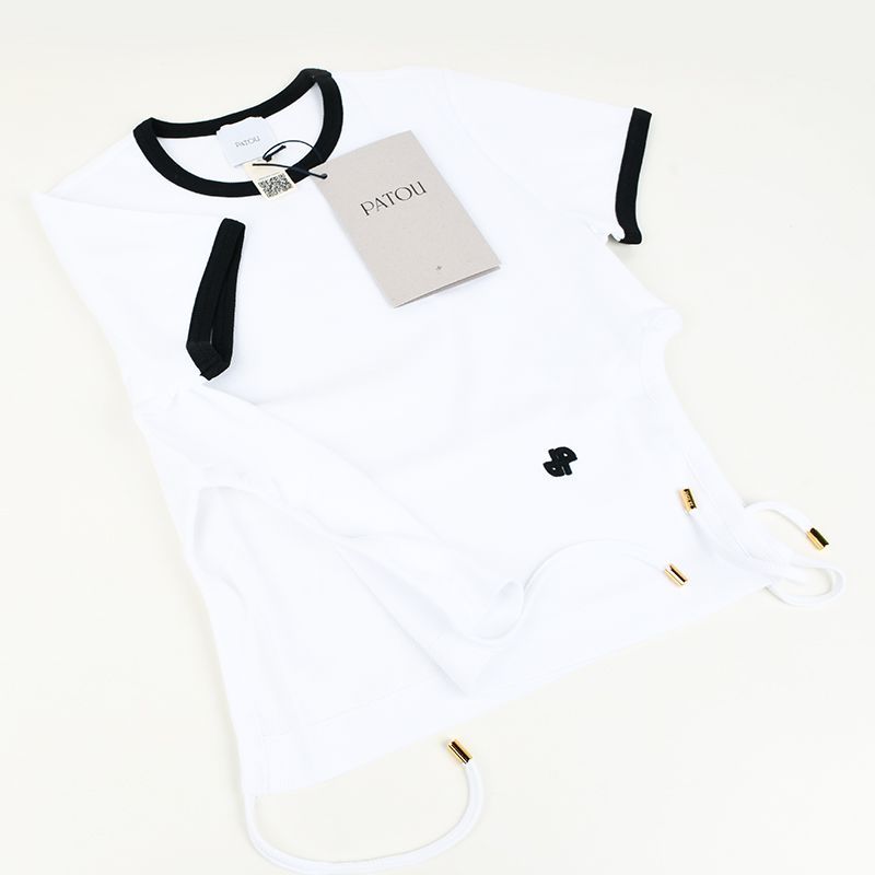 PATOU - PATOU パトゥ オーガニックコットンリブ カットアウト Tシャツ イタリア正規品 新品 JE1059978 001W ホワイト PATOU パトゥ オーガニックコットンリブ カットアウト Tシャツ