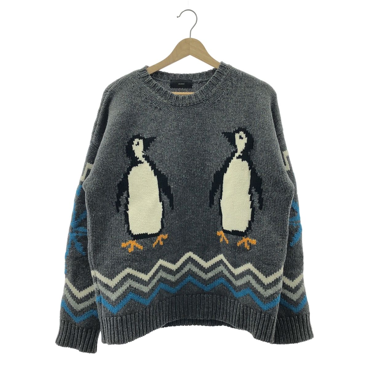 ALANUI / アラヌイ | For The Love Of Pengui ペンギン インターシャ ウール  プルオーバーニット | S | グレー | メンズ ALANUI / アラヌイ | For The Love Of Pengui ペンギン インターシャ