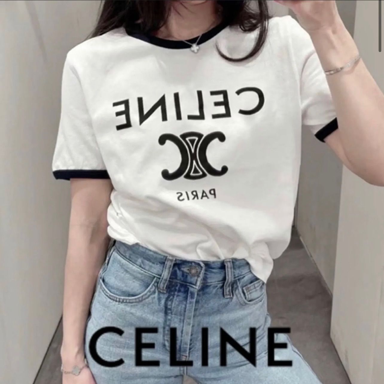 CELINE セリーヌ PARIS Tシャツ カットソー 半袖 S トリオンフ