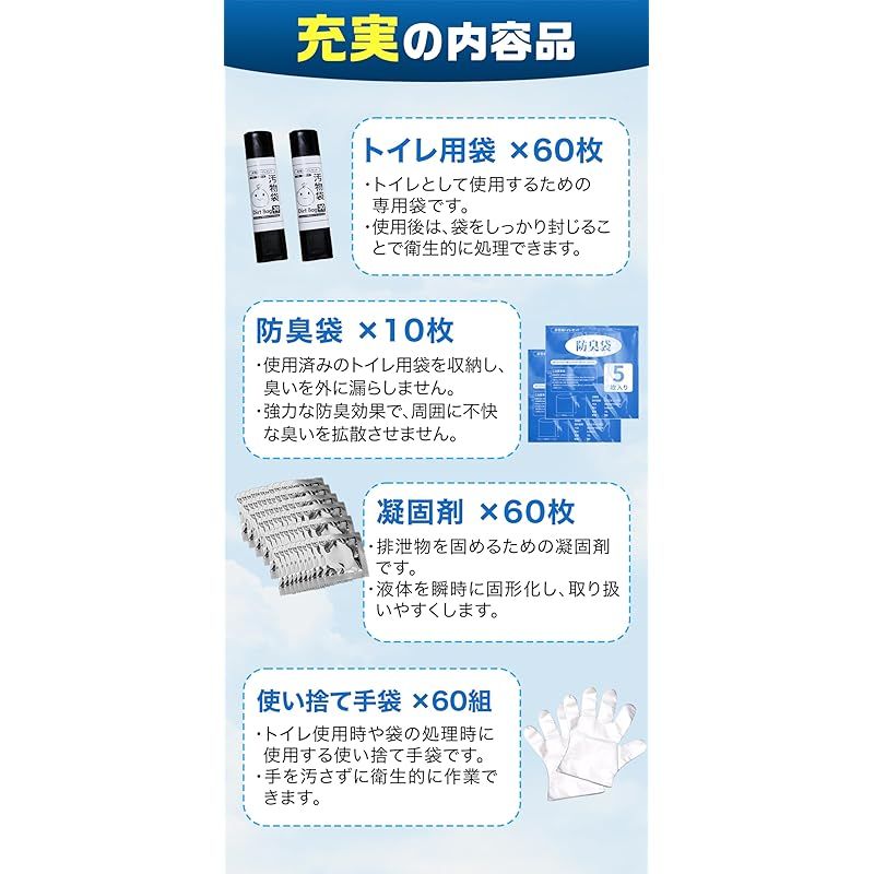 【たっぷり60回分】防災トイレ 簡易トイレ ラクトイくん 携帯トイレ 非常用 防災グッズ 防臭機能付き/災害用 非常用 トイレキット 1