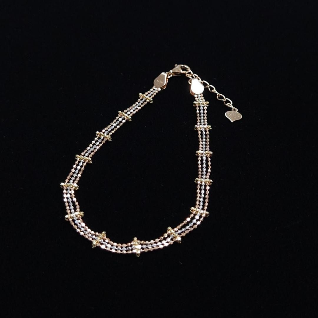 豪華！18金 K18 スリーカラー 3連 ブレスレット アジャスター付 豪華！18金 K18 スリーカラー 3連 ブレスレット アジャスター付