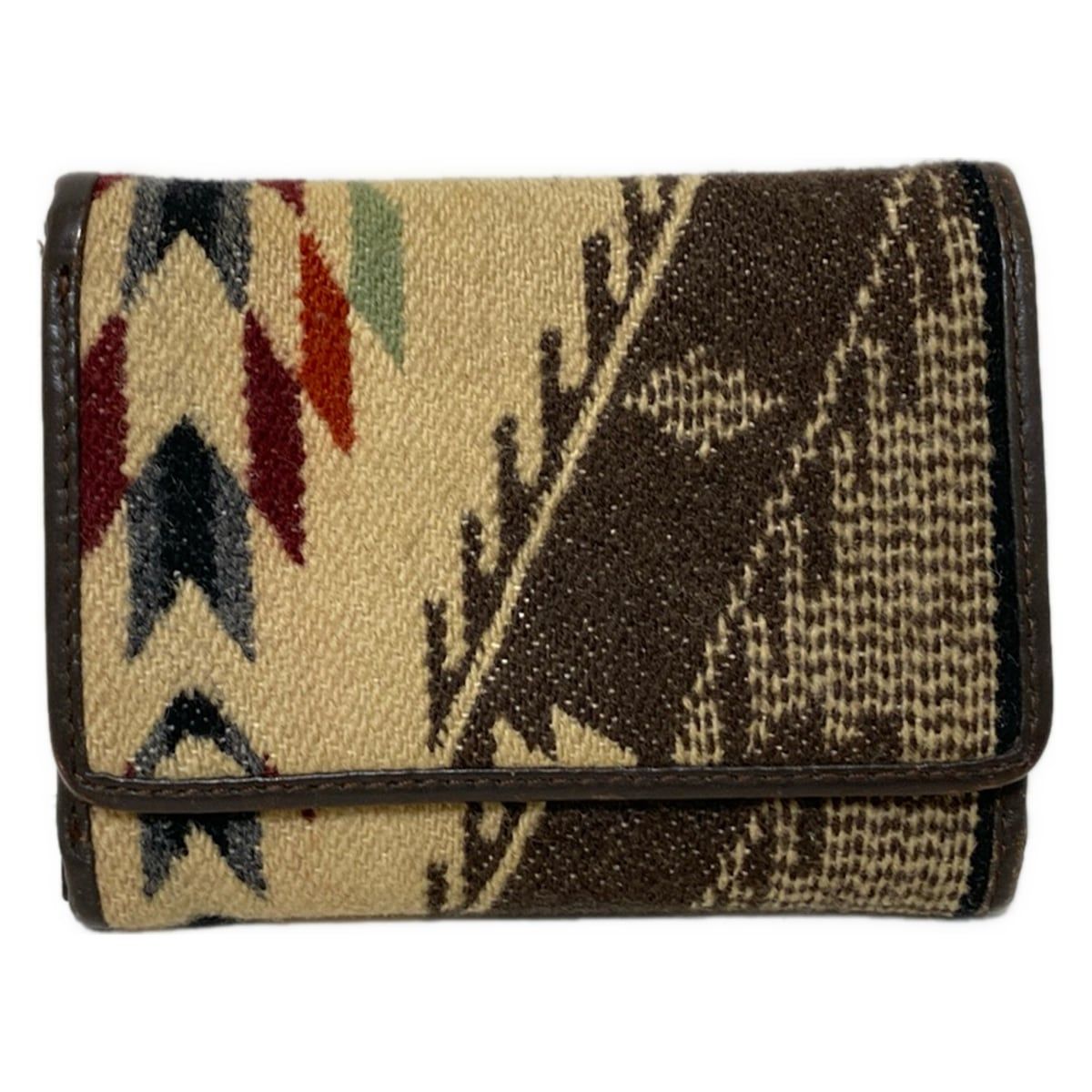 PENDLETON ペンドルトン 3つ折り財布 - ダークブラウン×ベージュ×マルチ ウール レザー