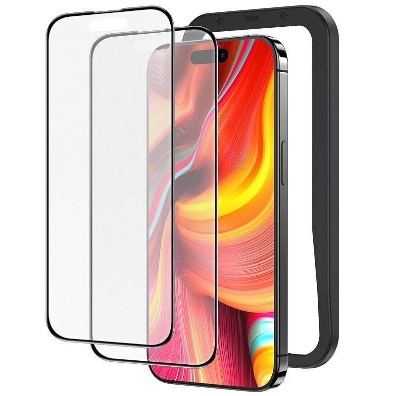 NIMASO アンチグレア iPhone15Pro 用 全面保護 ガラスフィルム 反射防止 黒縁あり 強化ガラス フィルム サラサラ 高感度タッチ ゲームフィルム ガイド枠付き 2枚セット アイフォン15プロ（6.1イン