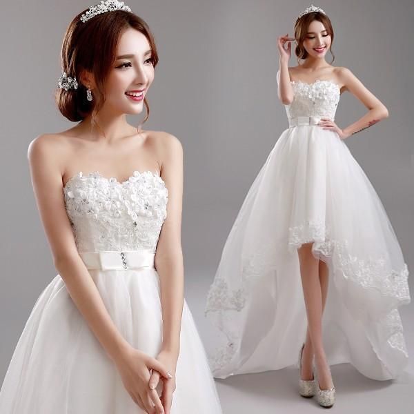 ウエディングドレス エンパイア 安い トレーンドレス 前ミニ ウェディングドレス 結婚式 ロングドレス 二次会 花嫁 パーティー 登場 ZZ520