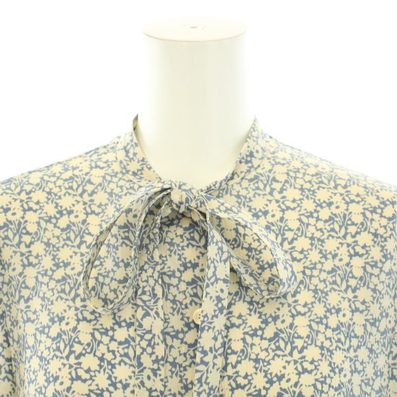 セリーヌ CELINE エレガントプリンテッドシルククレポンブラウスウィズボウ Elegant Printed Silk Crepon Blouse  with Bow シャツ ボウタイ 半袖 花柄 プリント 34 S 青 ブルー 白 2B243757L - メルカリ