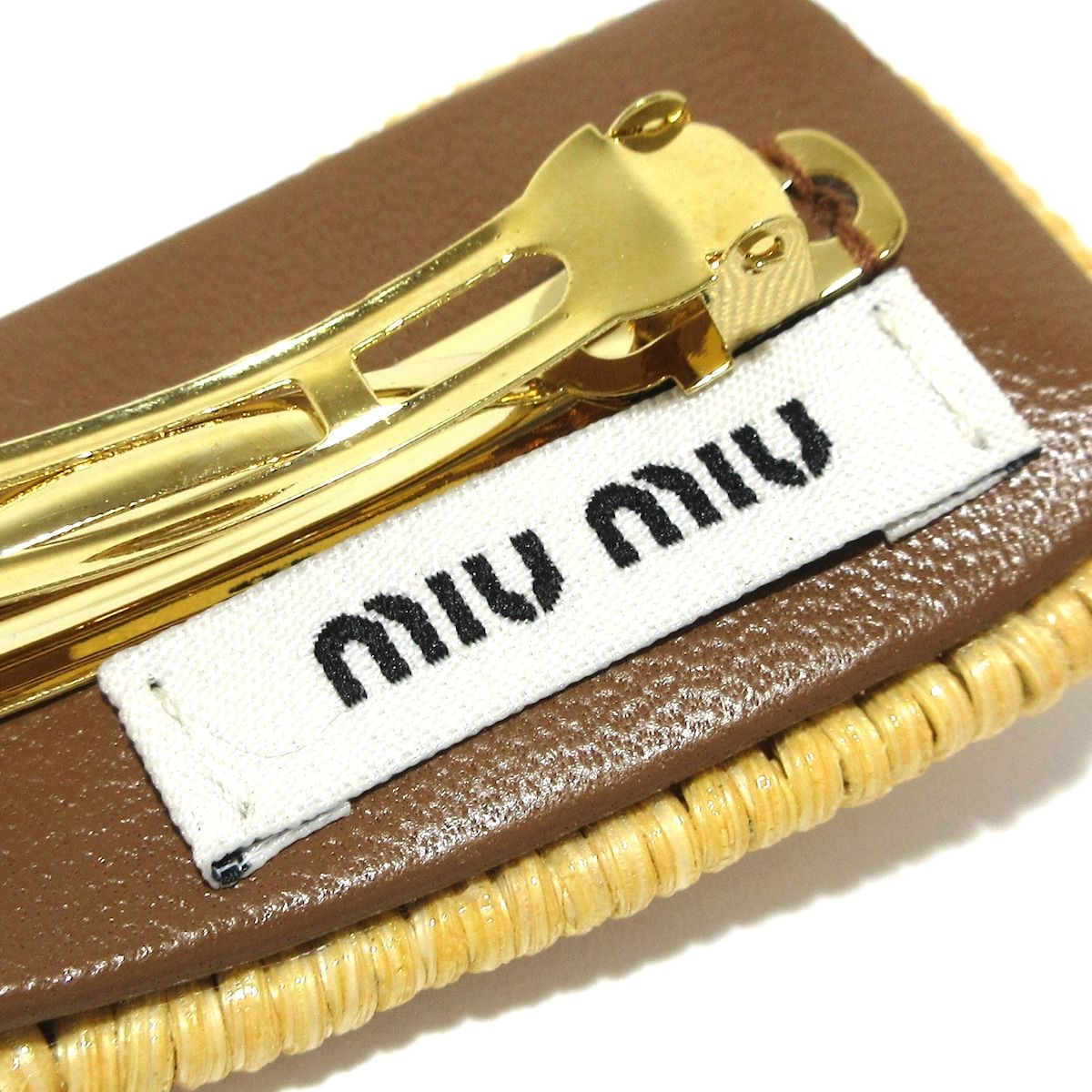 miumiu ミュウミュウ バレッタ ベージュ×ゴールド DECORATOM_COM_BR