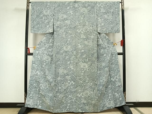 平和屋着物▽上質なお召 単衣 変わり市松文 黒地 正絹 逸品 DAAT9721az