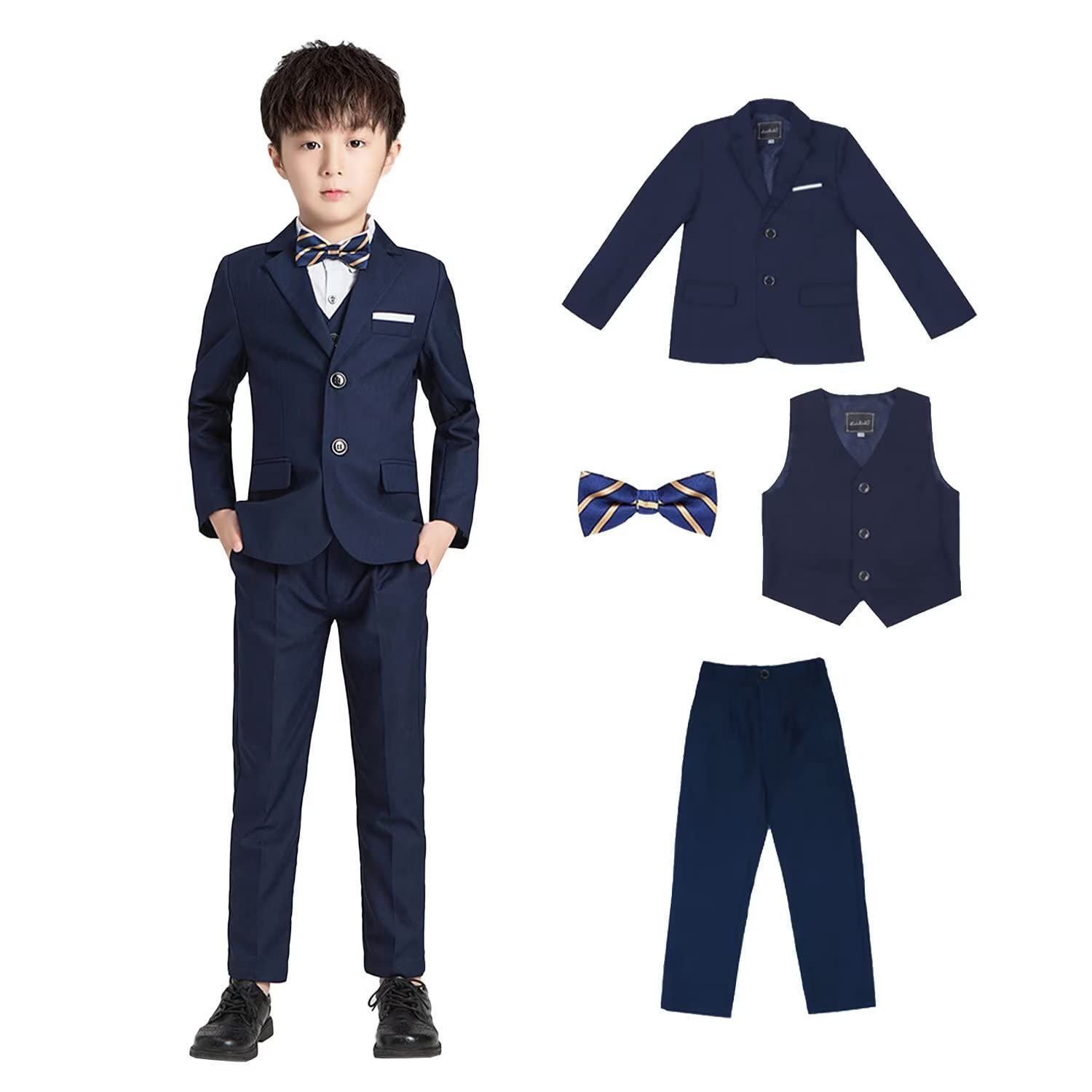 150_ネイビー（無地） [WEEN CHARM] スーツ キッズ 男の子 無地 長袖 ボーイズ 4ピース フォーマル 発表会 結婚式 入園式 入学式 卒業式 七五三 子供服 90~150