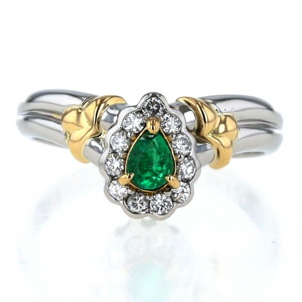 Pt900 K18YG コンビ リング エメラルド 0.20ct ダイヤモンド 0.18ct  