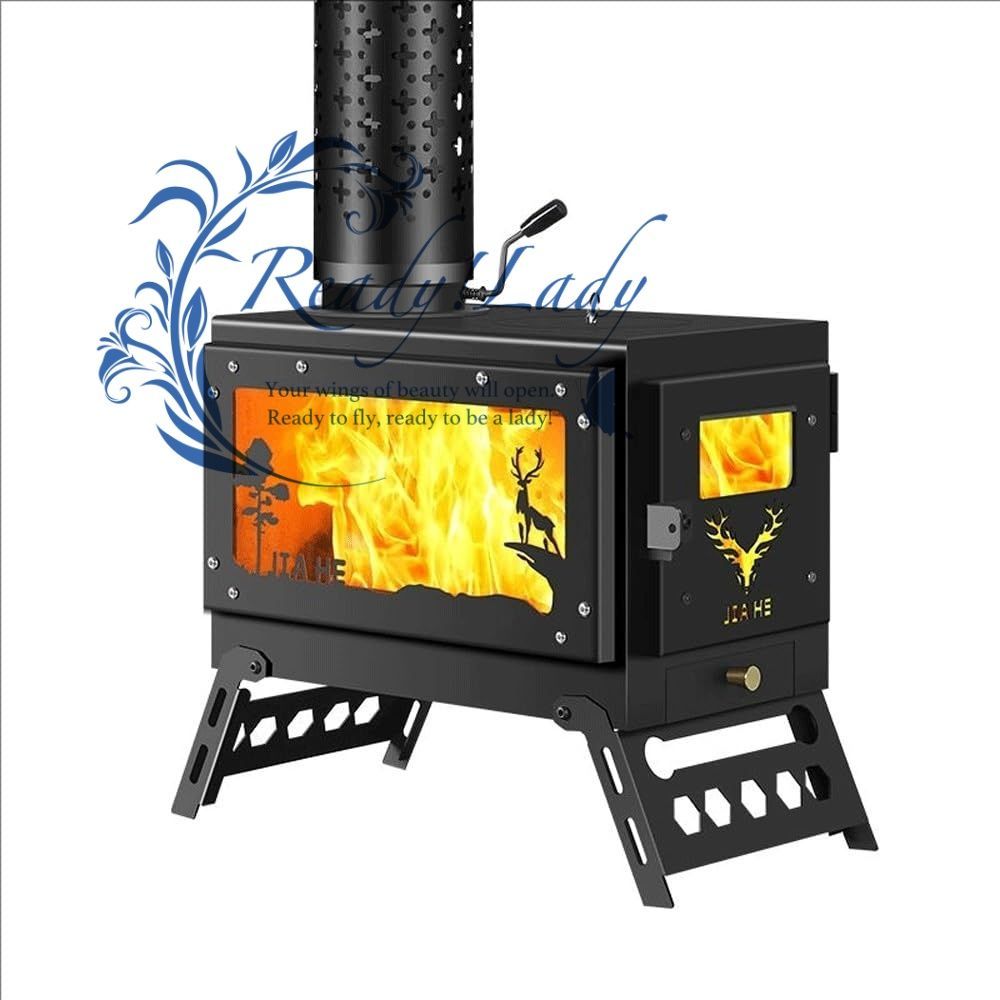 薪ストーブ 大型 暖房ヒーター 無煙デザイン 高耐熱ガラス窓 急速暖房 広いリビング|寝室対応 効率的省エネ設計 冬季暖房器具 43*39*26cm