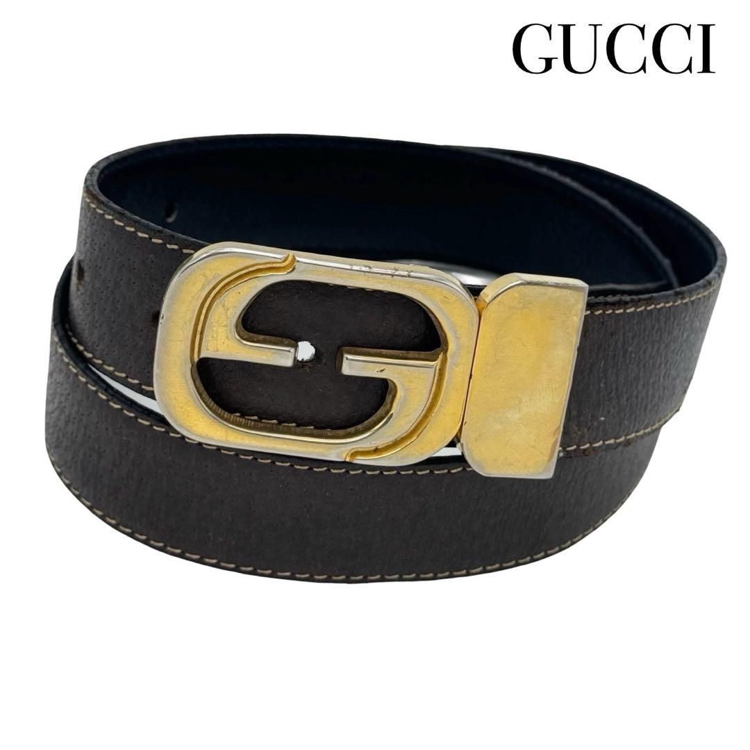 美品【GUCCI グッチ】リバーシブル レディースベルト Gロゴ ゴールド金具 GUCCI グッチ アウトレット ベルト リバーシブル GGロゴ レザー
