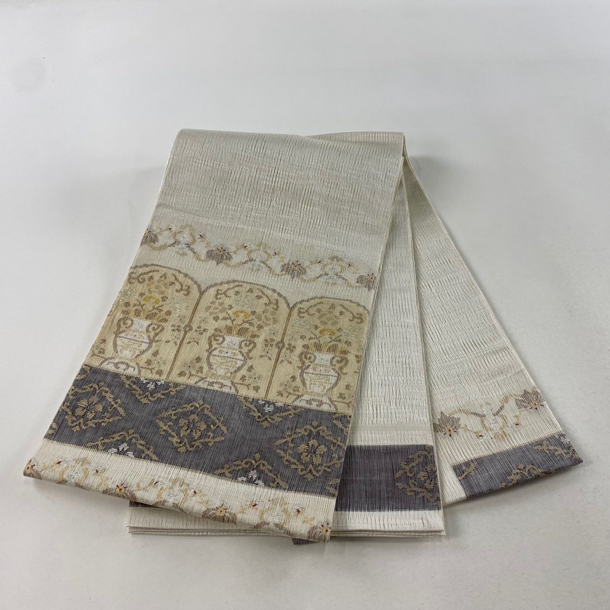 ★専用★美品 袋帯 紗 夏帯 夏 アイボリー 花文 金糸 長さ4m43cm 夏物 袋帯 紗 扇面 草花文 金銀糸 正絹 - メルカリ