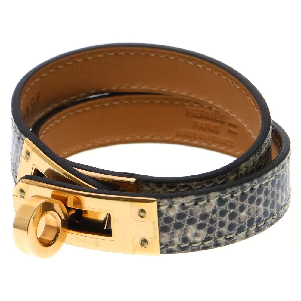 HERMES エルメス ケリードゥブルトゥール ブレスレット ブラウン系 レザード C刻印 ゴールド金具 H500254FD