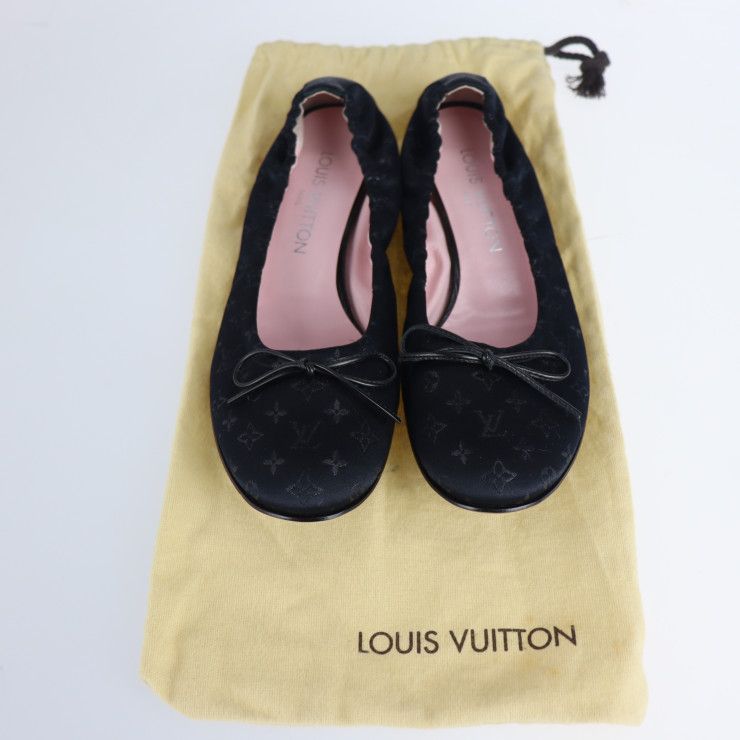 超美品 LOUIS VUITTON バレエシューズ モノグラムサテン ブラック