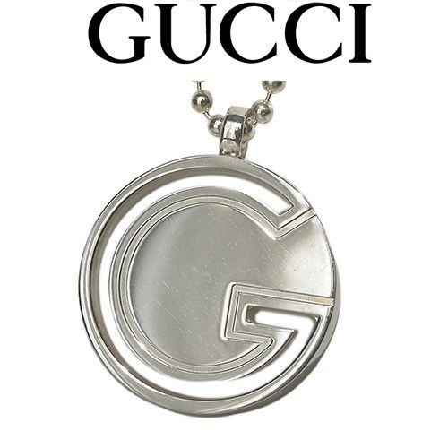 グッチ Gロゴ ラウンドプレート ネックレス シルバー 未使用 190577 ボールチェーン ペンダント 50cm GUCCI SV925 メンズ  ブランド ジュエリー【中古】