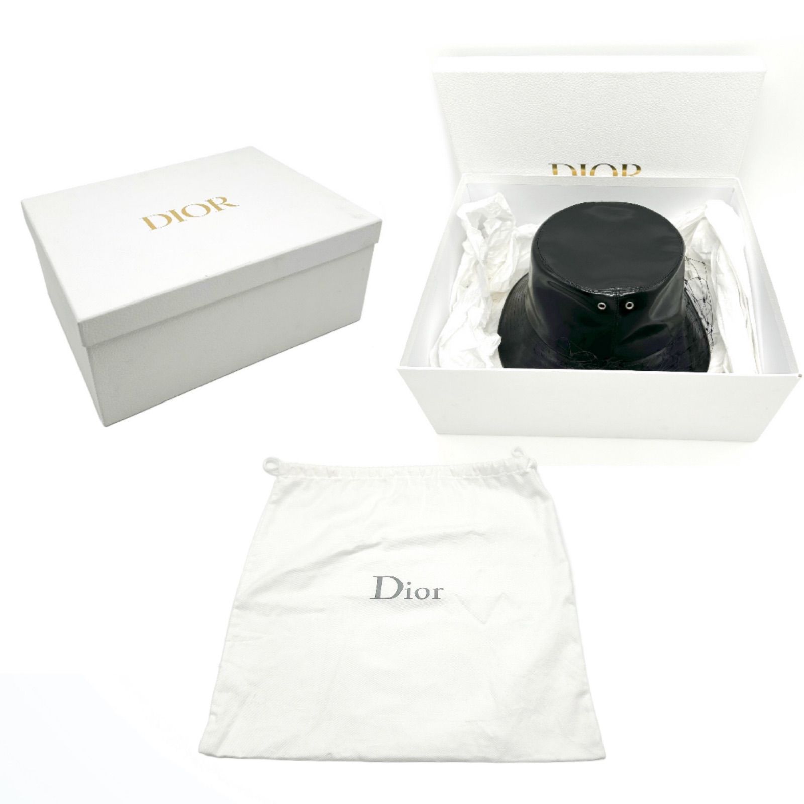 DIOR ディオール　バケットハット　レース　ブラック　パテント　チュール DIOR ディオール バケットハット レース ブラック パテント