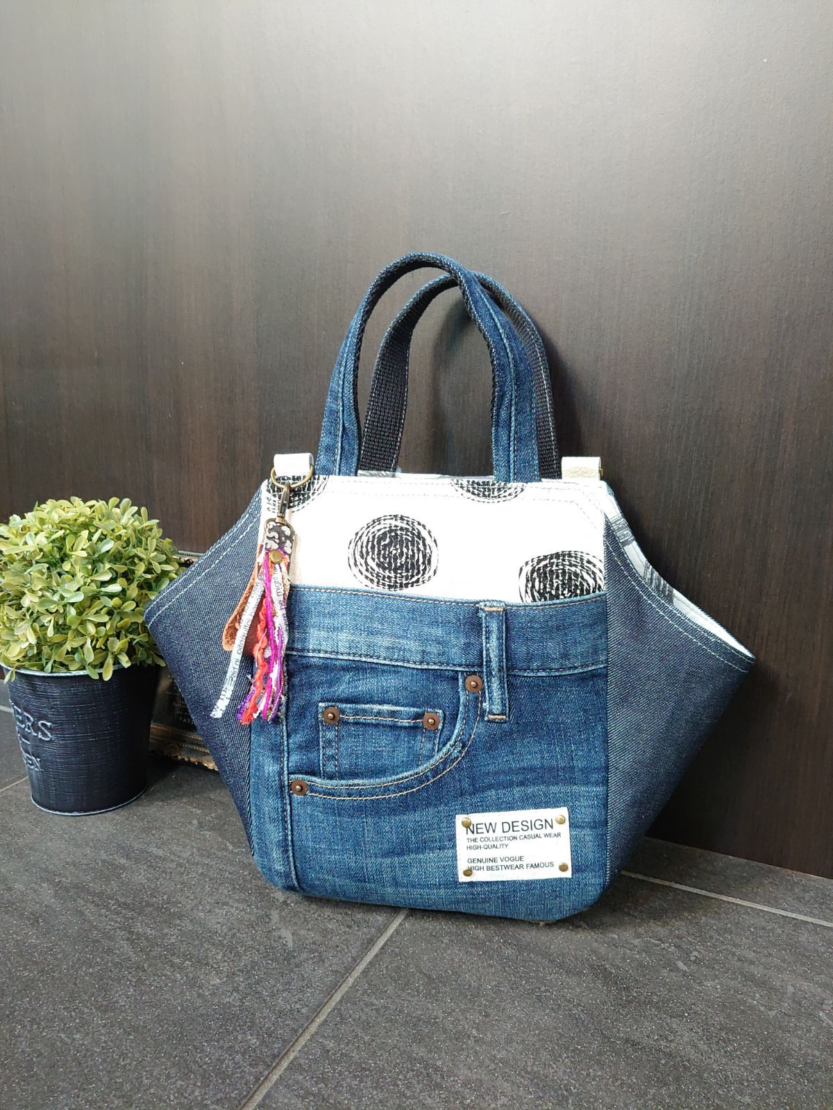 No.179【DENIM✖️DOT❤️】2wayデニムリメイクトートバッグ