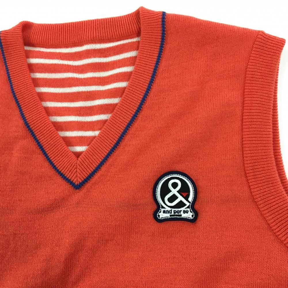 超 アンパスィ リバーシブルニットベスト レッドオレンジ系 ウール混 Vネック ワッペン メンズ M ゴルフウェア and per se LLC-HASEGAWATOSO_COM