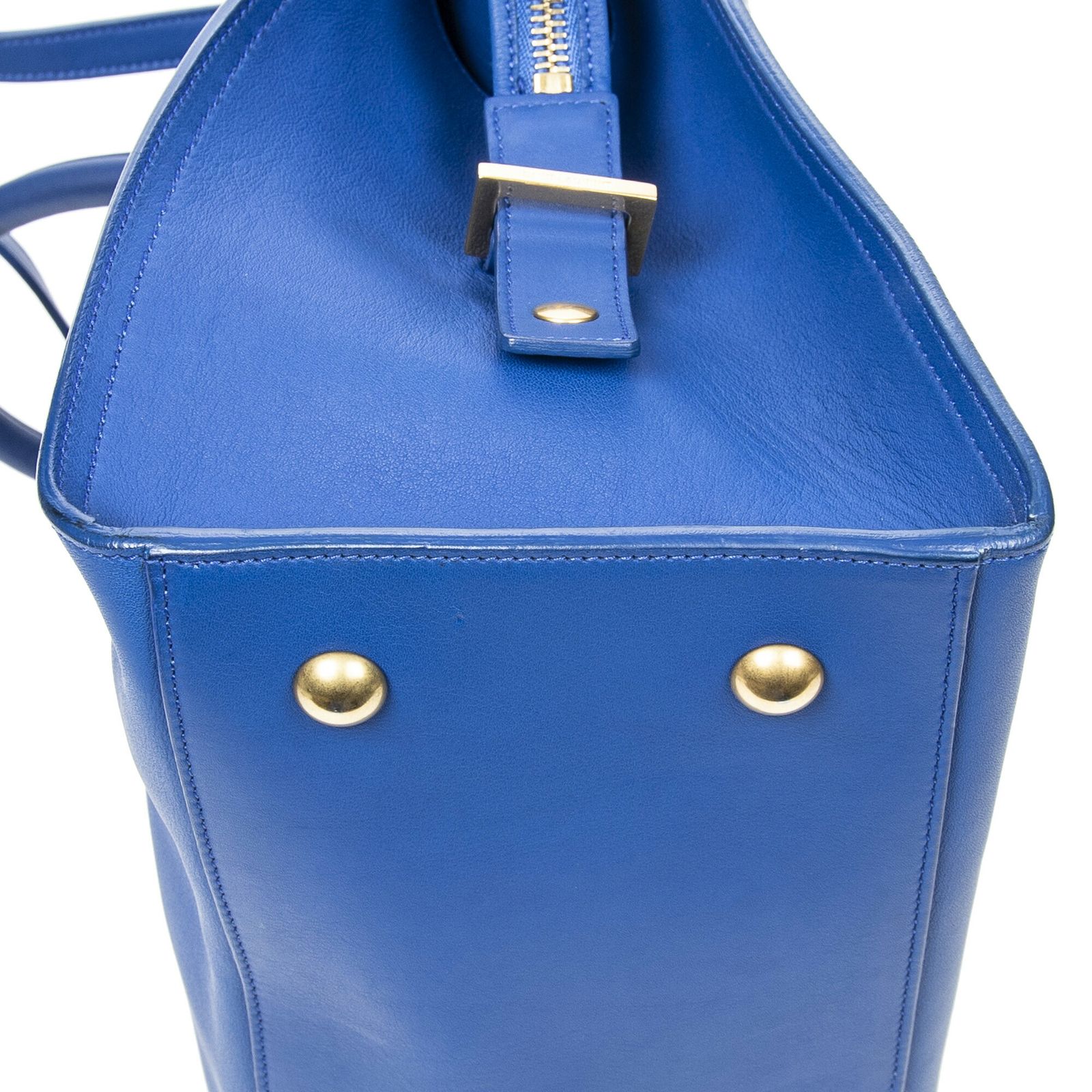 YVES SAINT LAURENT イヴサンローランスモール クラシック Y カバ青カーフスキンレザーA DECORATOM_COM_BR