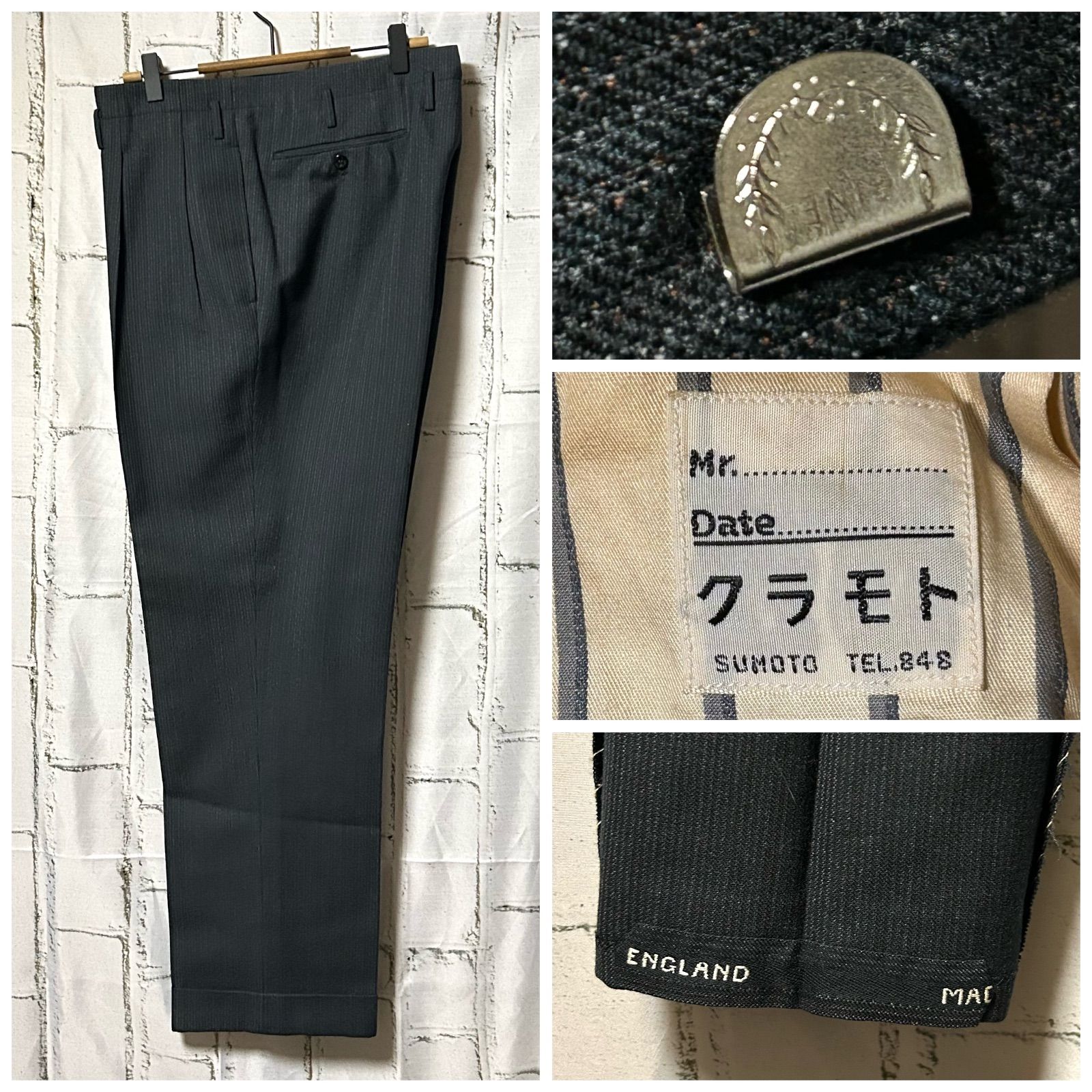 成長 50S～60S ヴィンテージ セットアップ 2ピース ダブル スーツ ストライプ チャコールグレー L～XL相当 ジャケット スラックス 2タック ボタンフライ 春 秋 冬 フォーマル 冠婚葬祭 成人式 結婚式 菅田将暉 吉沢亮 横浜流星 Vintage コラボ限定