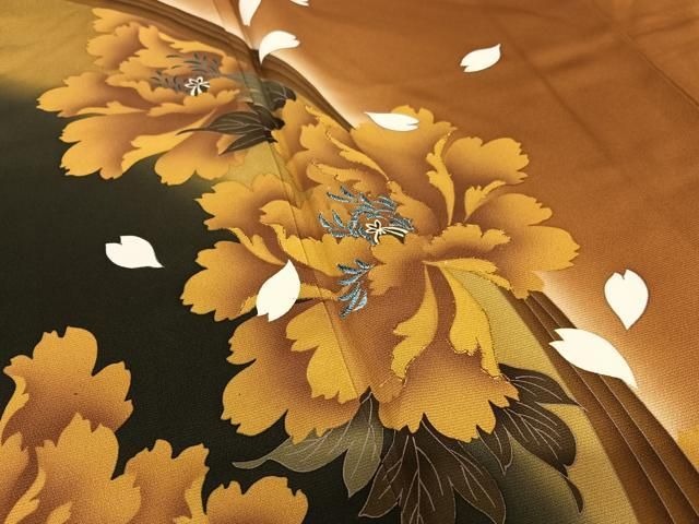 豪華振袖　作家物　絞り　舞花文　暈し染　金彩　着丈167.5cm　正絹 平和屋着物○豪華振袖 刺繍 枝花文 暈し染め 金糸 正絹 逸品