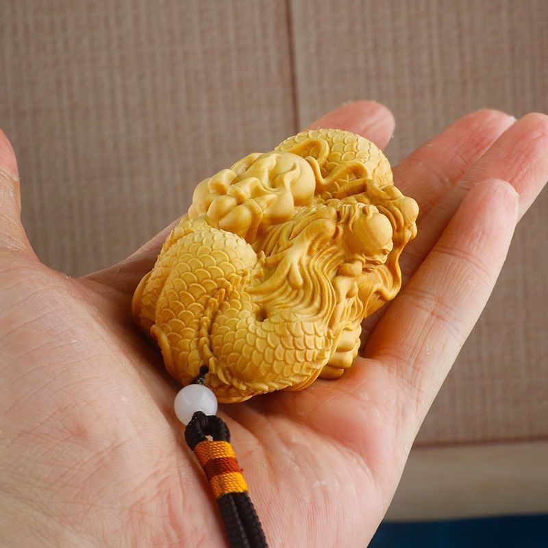 柘植　 置物　　龍亀　黄楊繊細彫刻　木製 龍 根付 細密黄楊木彫 一刀彫 リアル繊細彫刻（龍/竜/辰） 柘植