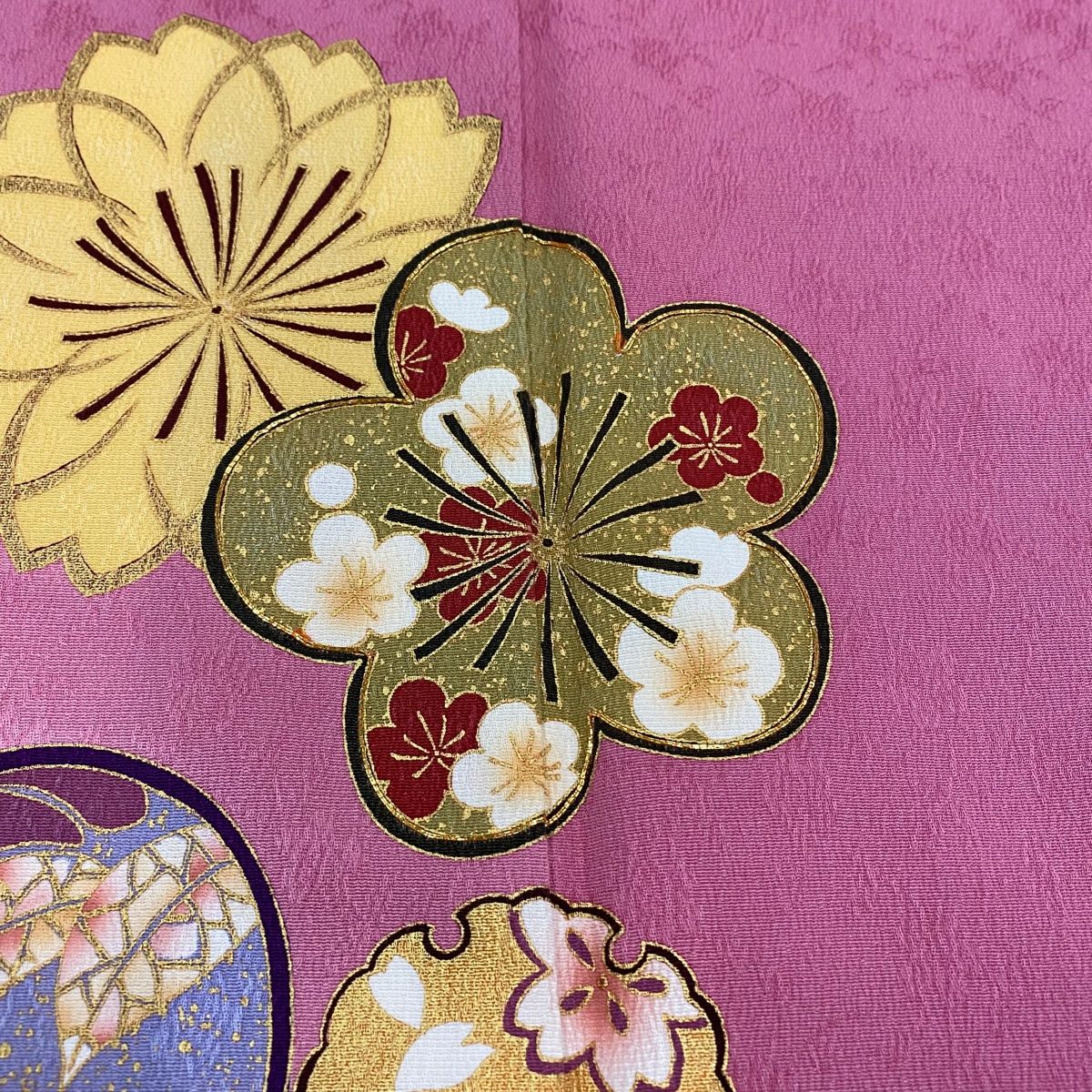 振袖 身丈161cm 裄丈65.5cm M 袷 草花 雪輪 金通し 金彩 焦茶色 正絹 逸品 中古